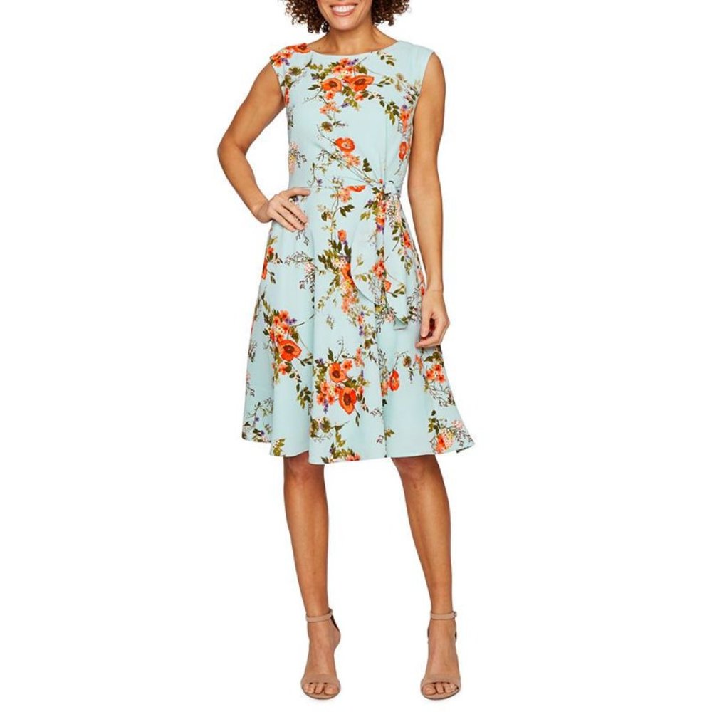 Chelsea Rose Blue Floral Waist-Tie Sheath Dress 6